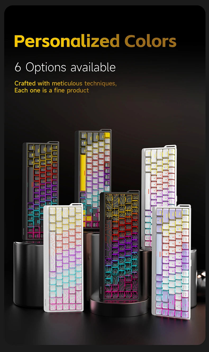 AJAZZ NK68 V2 gaming mechanical keyboard features hot-swappable keys, color backlighting, and is portable for office use