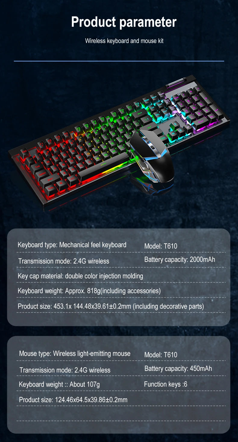 T610 Wireless Keyboard & Mouse Combo Rechargeable Notebook, Desktop Office, Home Gaming, E-sports Keyboard & Mouse