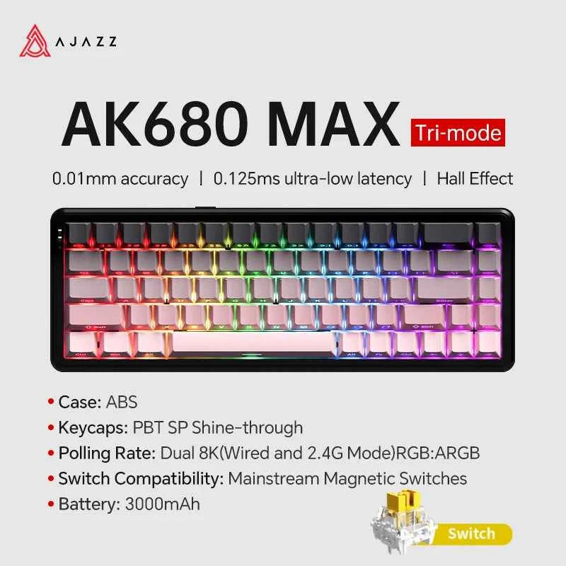 AJAZZ AK680 MAX Magnetic Switch Mechanical Keyboard 60% Rapid Trigger 0.01mm 8K/1K Return 68 keys Gaming Keybaord