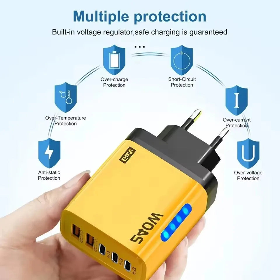 5 IN 1 GaN Desktop Charger For iPhone17 16Pro Laptop Samsung 240W Fast Charging Adapter 10A USB To Type-C Cable 3PD 2USB Charger