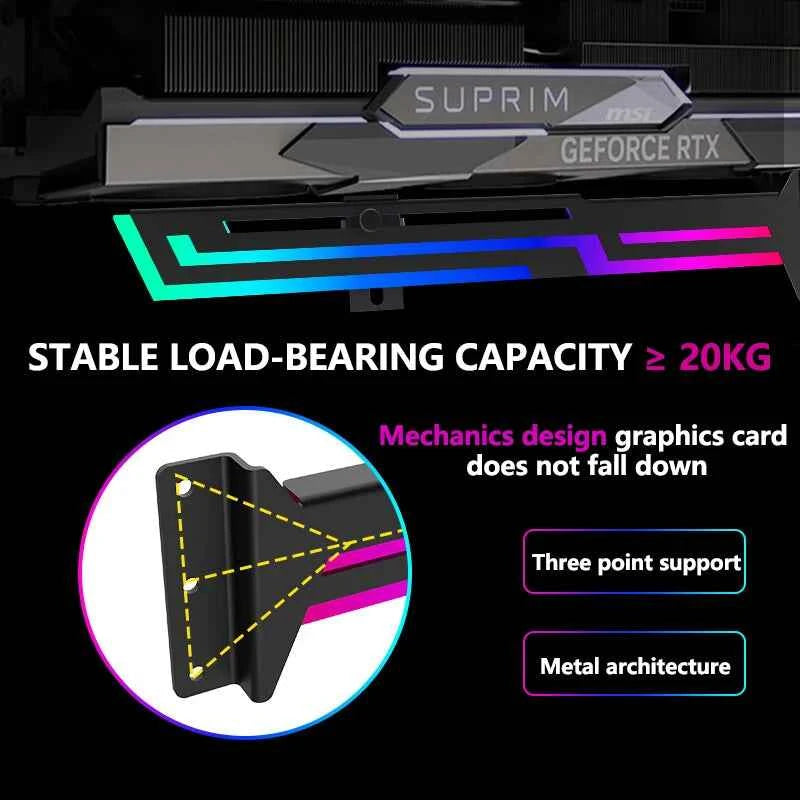 Power train ARGB Graphics Card GPU Holder Adjustable Height Horizontal GPU Bracket  AURA SYNC GPU Video Card Holder