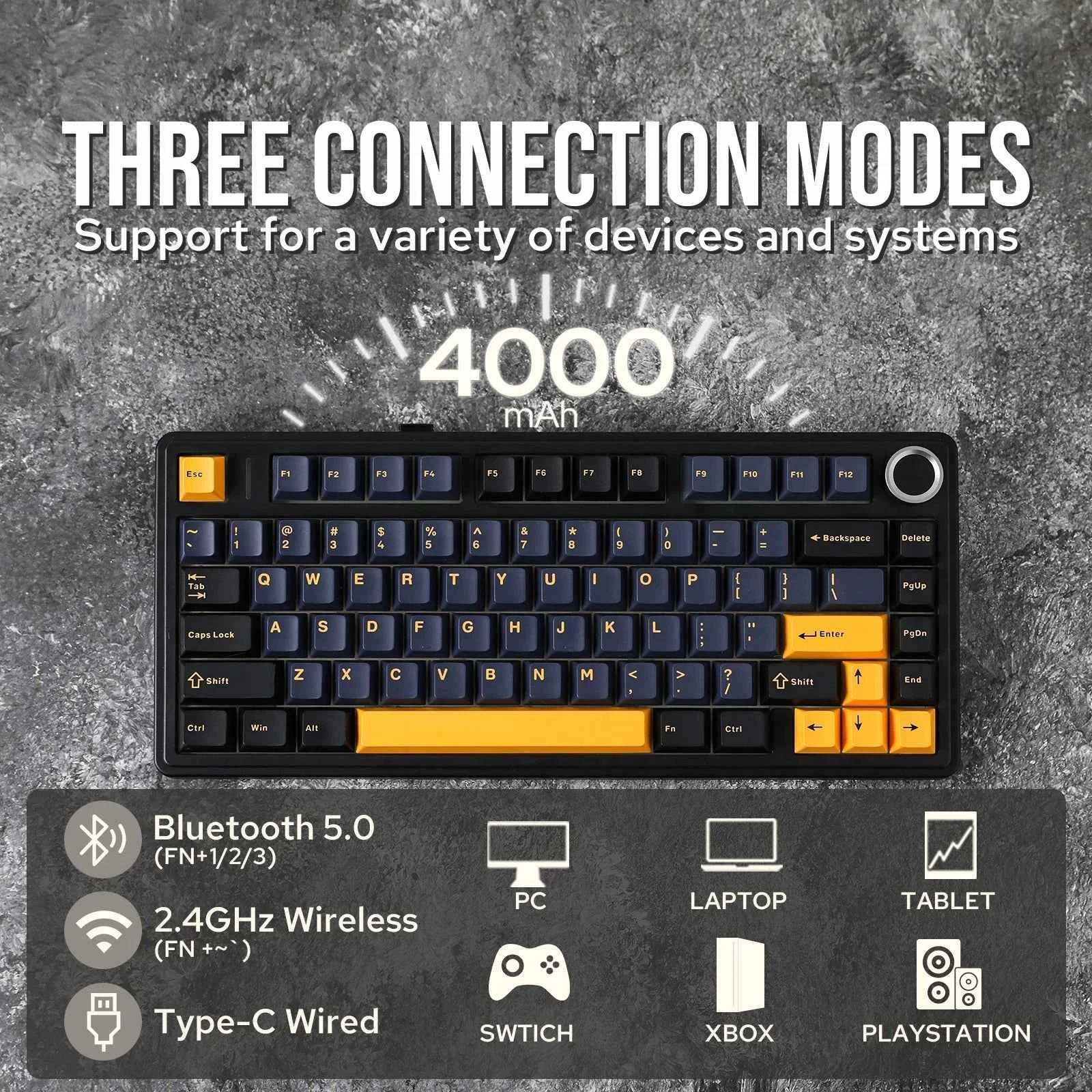 EPOMAKER x AULA F75 75% ANSI Layout Hot-Swap Wired/Bluetooth/2.4GHz Wireless Mechanical Keyboard With Multimedia Control Knob