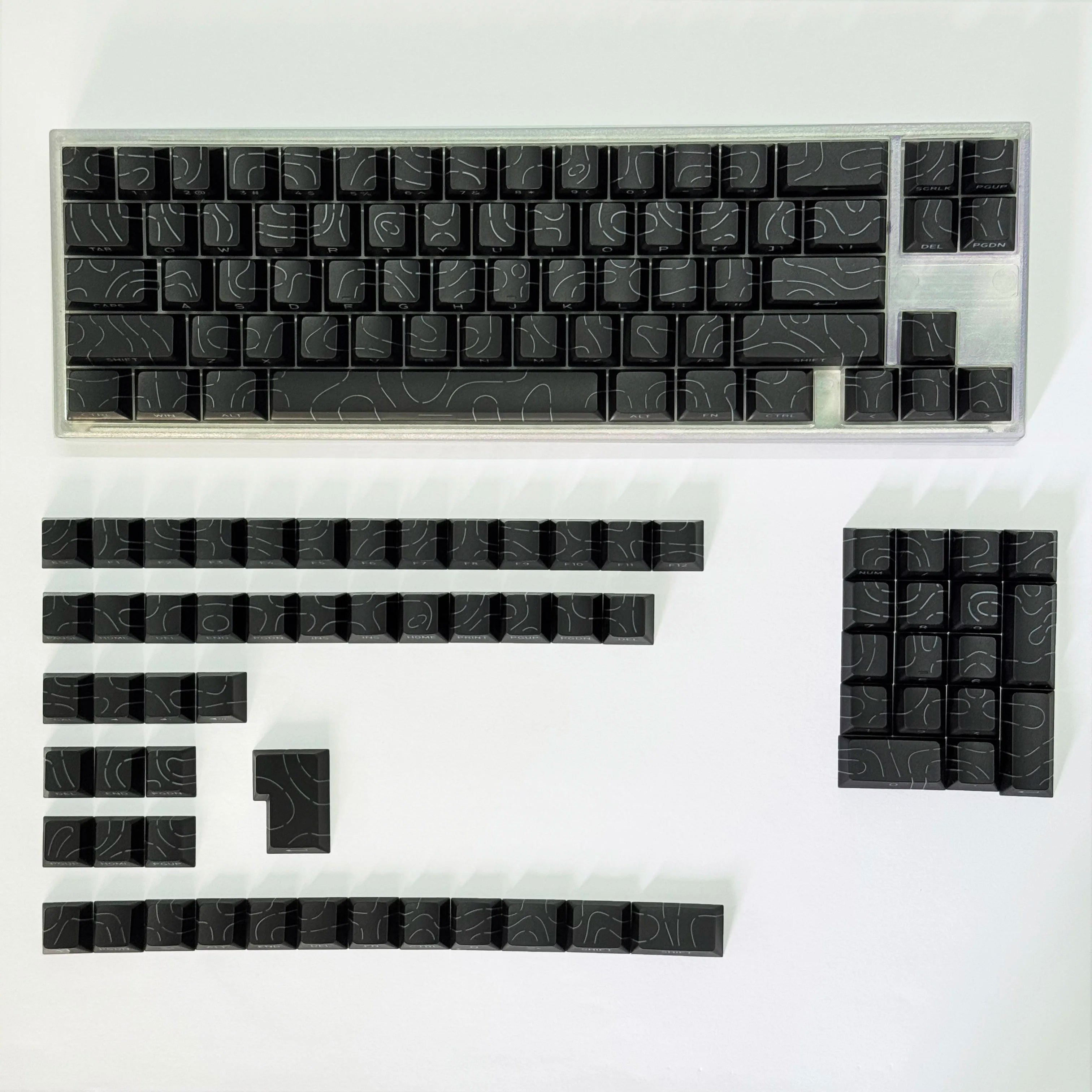 Lines Sided Shine Through Keycaps Cherry Profile Black White 97/133 Keys Customer keycaps for Mechanical Keyboard 60% 65% 75%