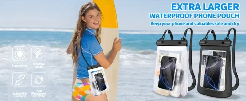 HAISSKY Large Mobile Phone Waterproof Pouch For iPhone 17 16 Pro Max 17 Air 16E 15 Plus Swim Travel Beach Bags With Seal Stripe