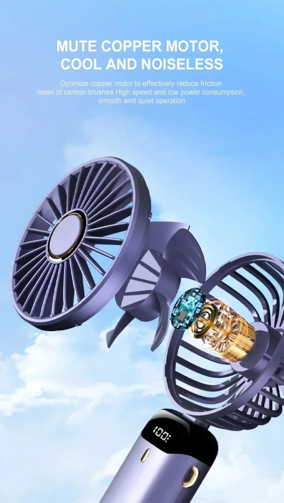Folding Fan with Phone Stand, 5-Speed USB-C Rechargeable, LED Display Handheld & Desk Fan, Portable Fan for Outdoor Travel Gift