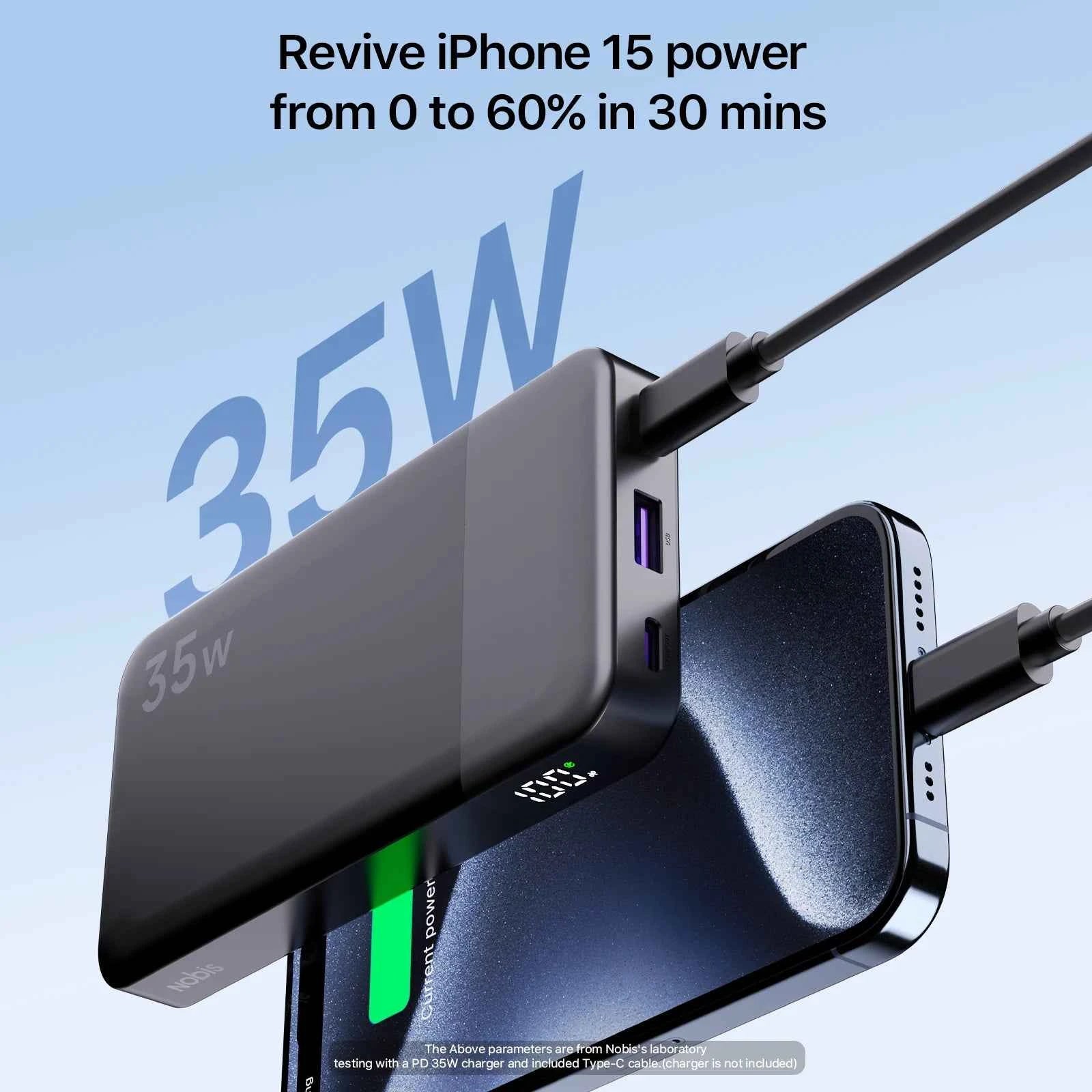 Nobis Mini Slim Power Bank 10000mAh External Battery Fast Charging 35W Portable Charger Digital Display For iphone 17 16 Samsung