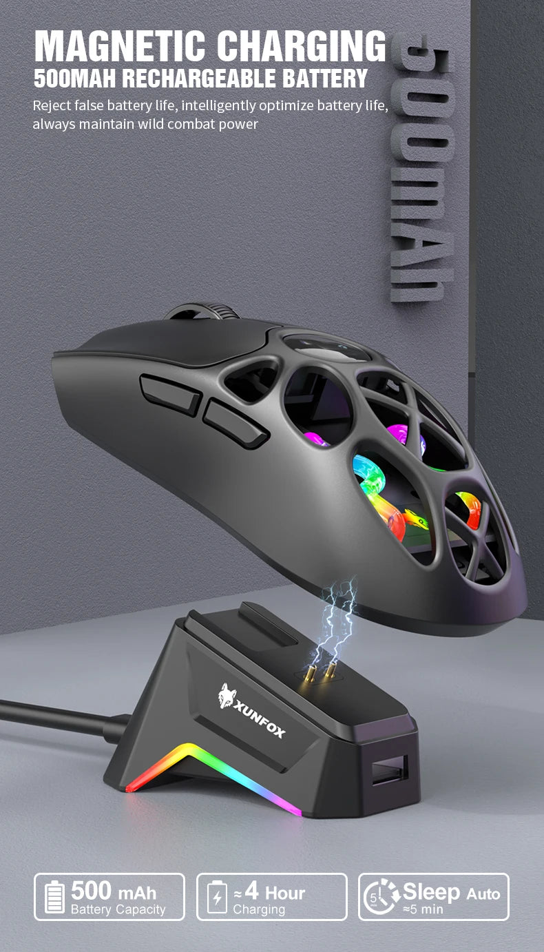 XUNFOX H16PRO Mouse, lightweight S205, three-mode wireless Bluetooth mouse for gaming, charging, RGB lighting, suitable for P
