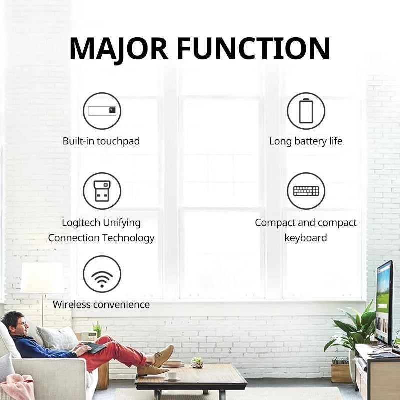 Logitech K400 Plus Wireless Keyboard Touchpad TV Compatible Long Battery Life for Windows Android TV
