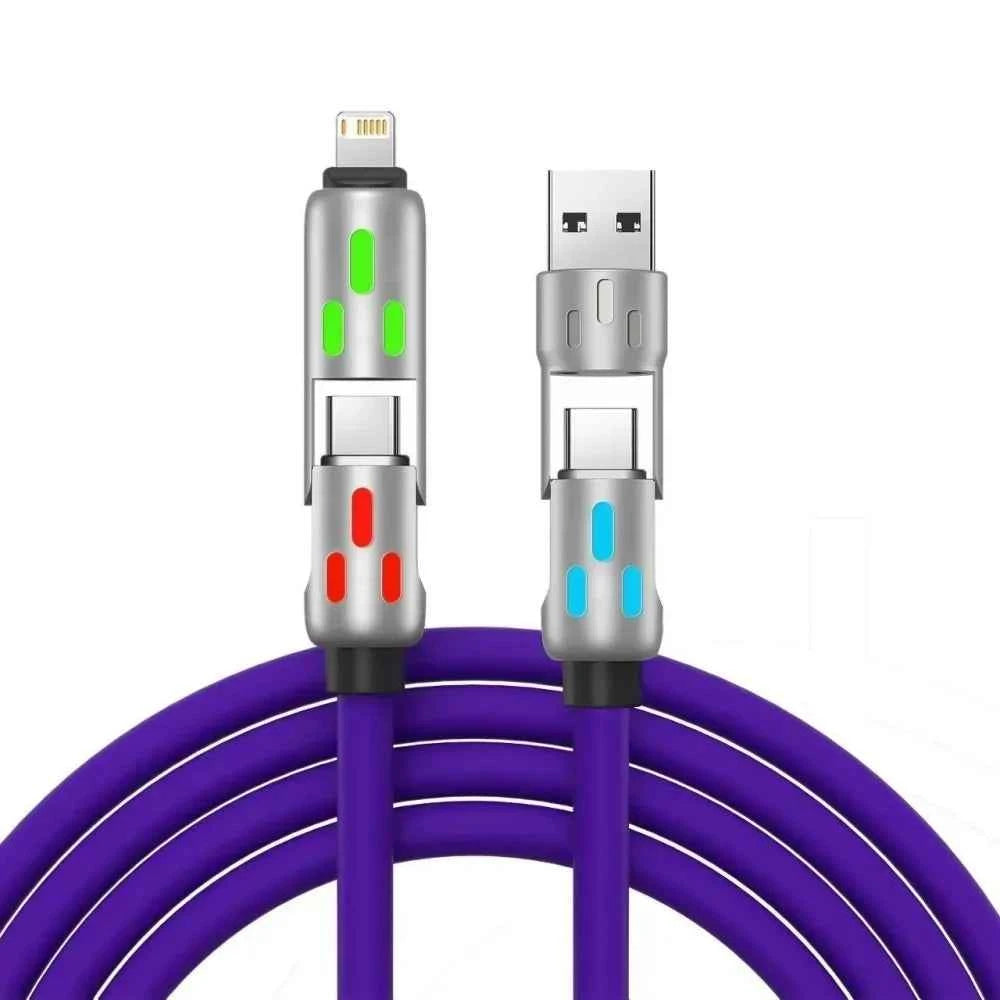 240W USB Fast Charging Data Cables 4-in-1 Micro USB Type C With Breathing Lamp Quick Charge For iPhone 16 Huawei Samsung Xiaomi