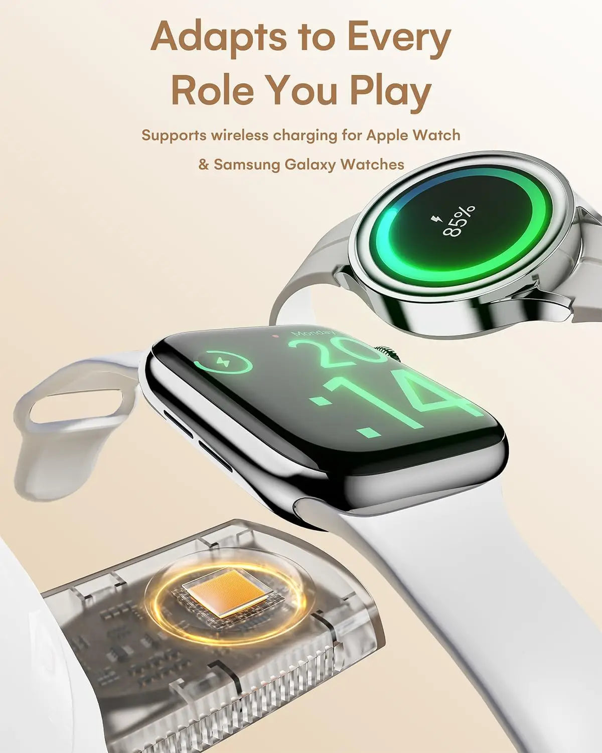 3-in-1 Qi2 Mag-Safe Charger with Night Light, Fast Wireless Charging for iPhone, AirPods & Watch