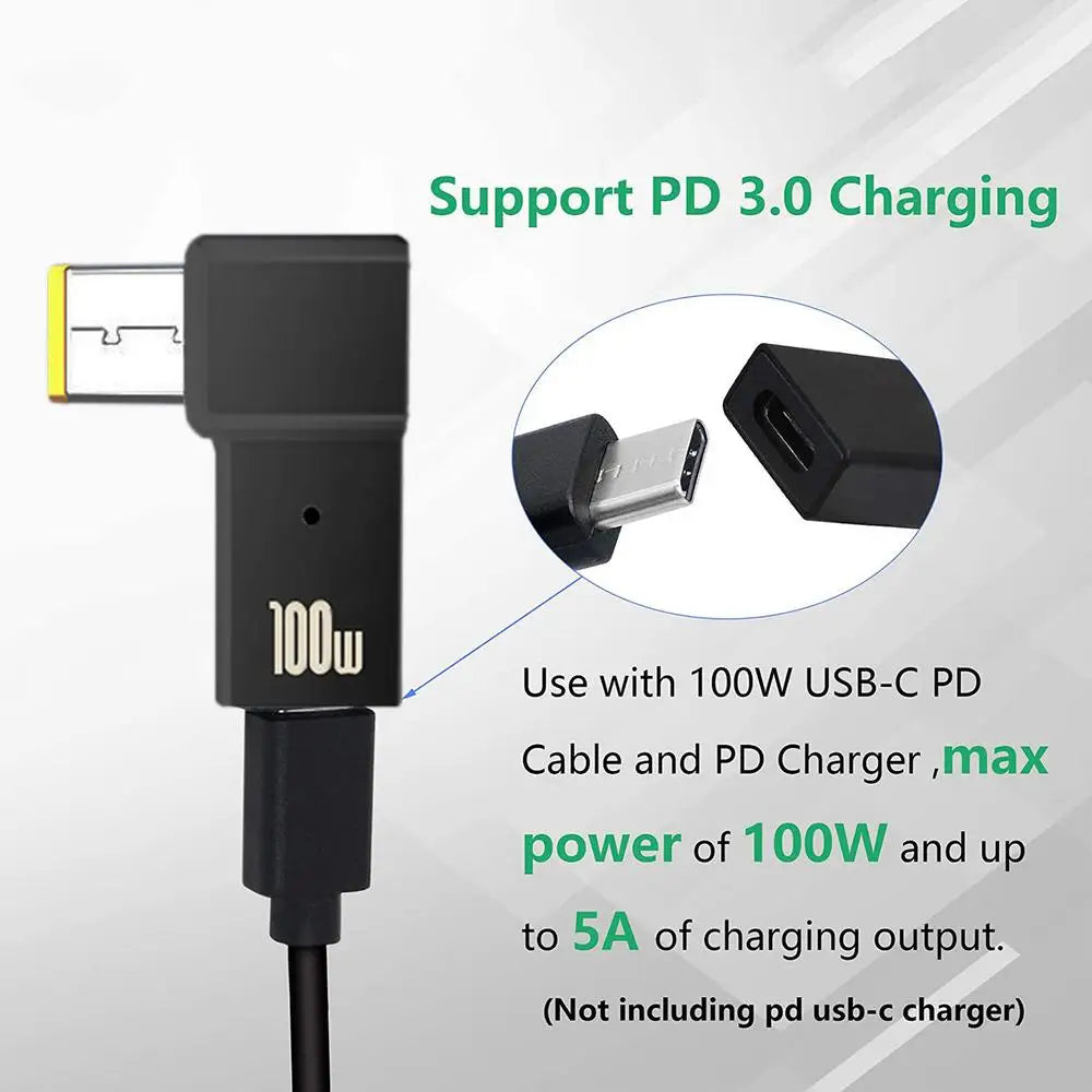 20V/5A 100W PD USB C To Square Tip Adapter ForLenovo Long Slim-Tip Accessories