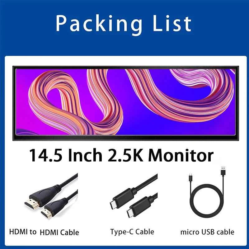 12.3/14.5-Inch Ultra-Wide Touchscreen Monitor – 1920×720 FHD IPS, Type-C, 60Hz, 8-Bit Color Depth