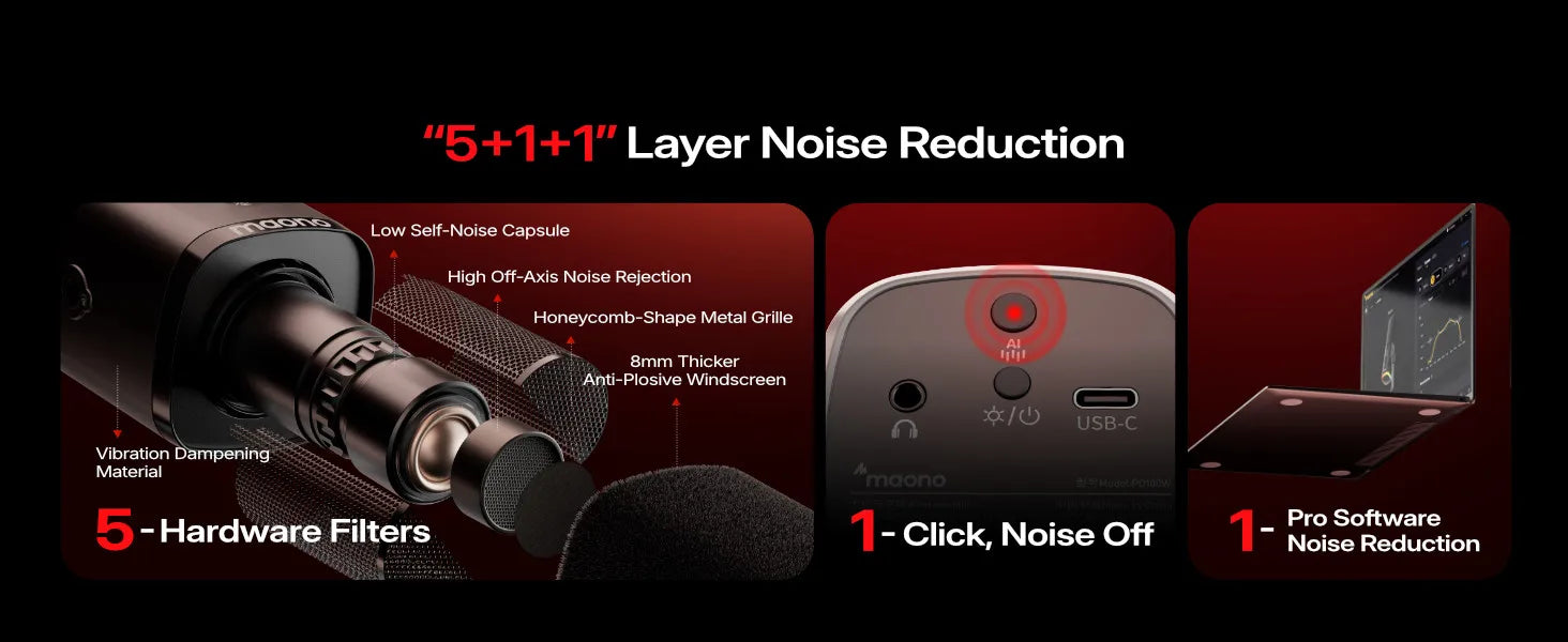 MAONO PD100W Wireless Dynamic Microphone Cardioid Dynamic Mic 50m Range One-Touch Noise Reduction RGB for Gaming Live Streaming