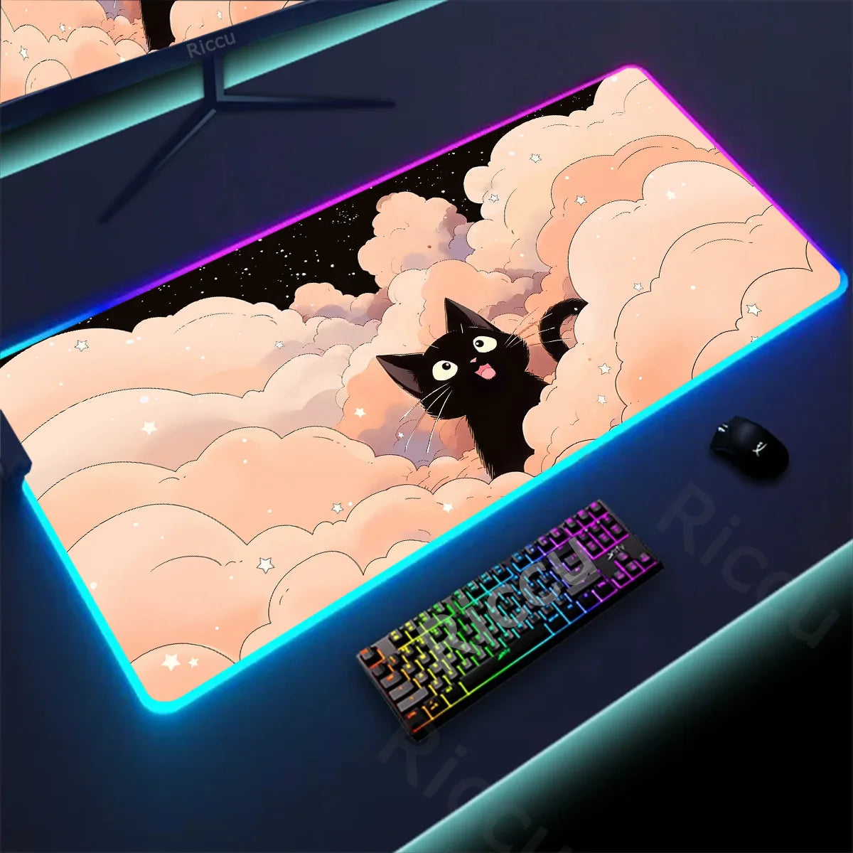 RGB Mousepad Pink Cloud Cat Cartoon Deskmat LED Backlight Gaming Keyboard Rug Computer Office Accessories Kawaii Anime Mouse Pad - WinSupport Tech