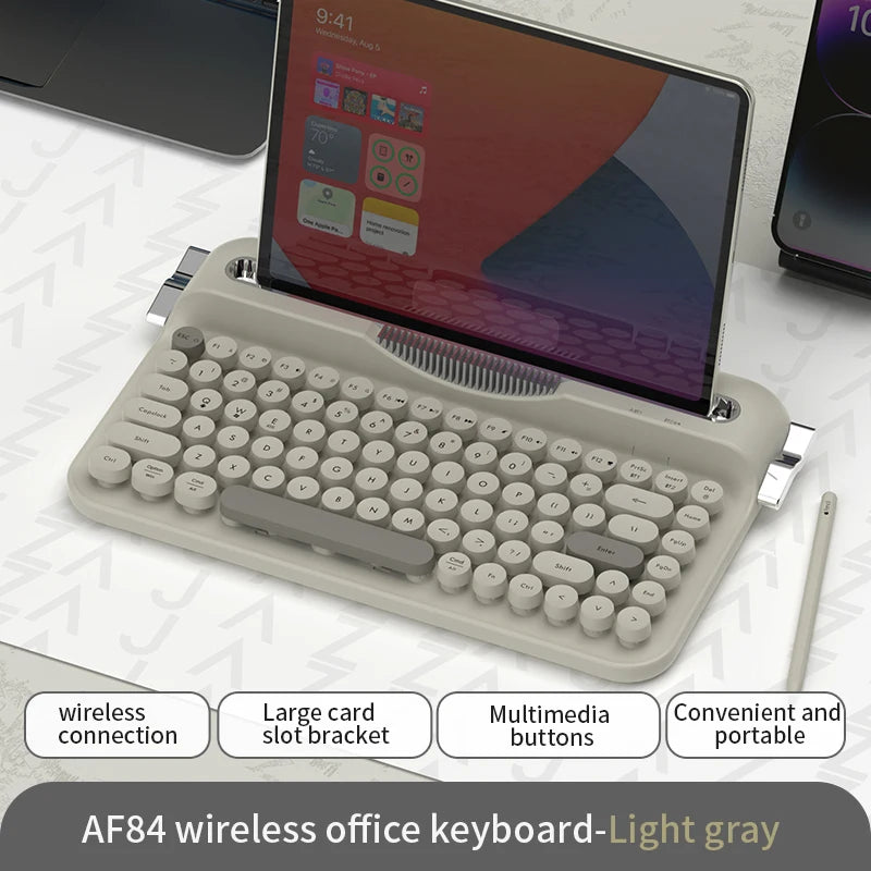 AJAZZ AF84 Wireless Membrane Keyboard 2.4G-Bluetooth Typewriter Style Female Office Keyboard Supports Multiple Systems