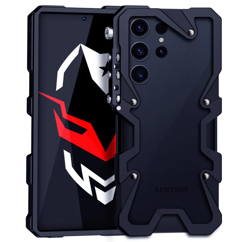 Luxury Armor Metal Aluminum Phone Bumper For Samsung Galaxy S26 S25 S24 Ultra + FE Cover Mechanical Purely Handmade Skull Case