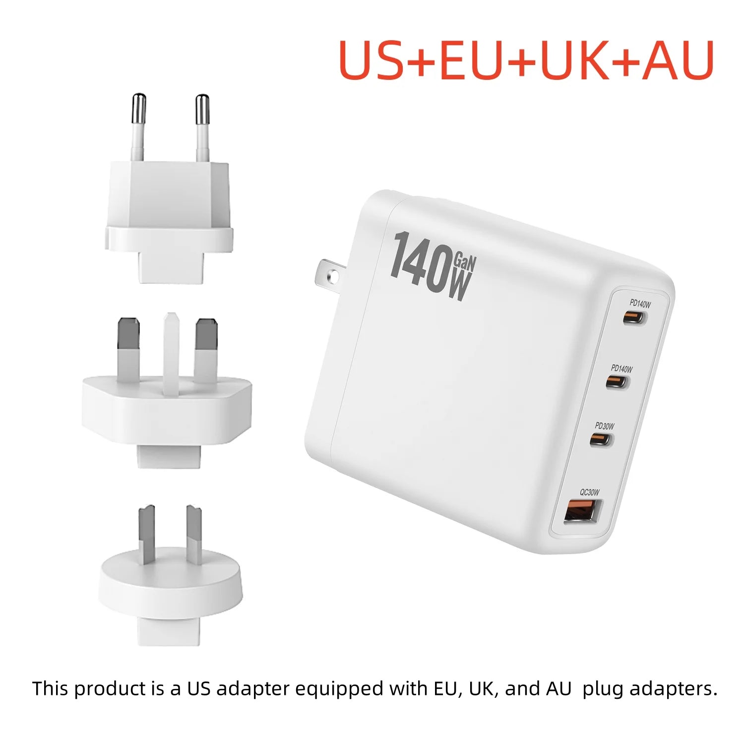 New 140W Multi-Port GaN Charger PD3.1 3C1A Super Fast Charging Head Compact Portable for Mobile Phones