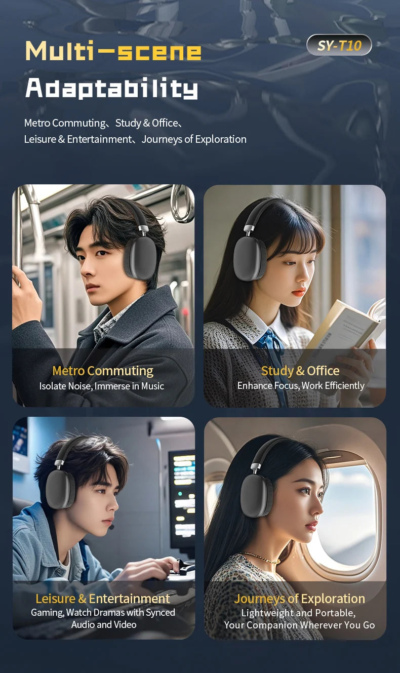 Simple Stylish Foldable Bluetooth Headphones Over Ear HiFi Stereo Wireless Headset Support AUX TF FM For Music Sports