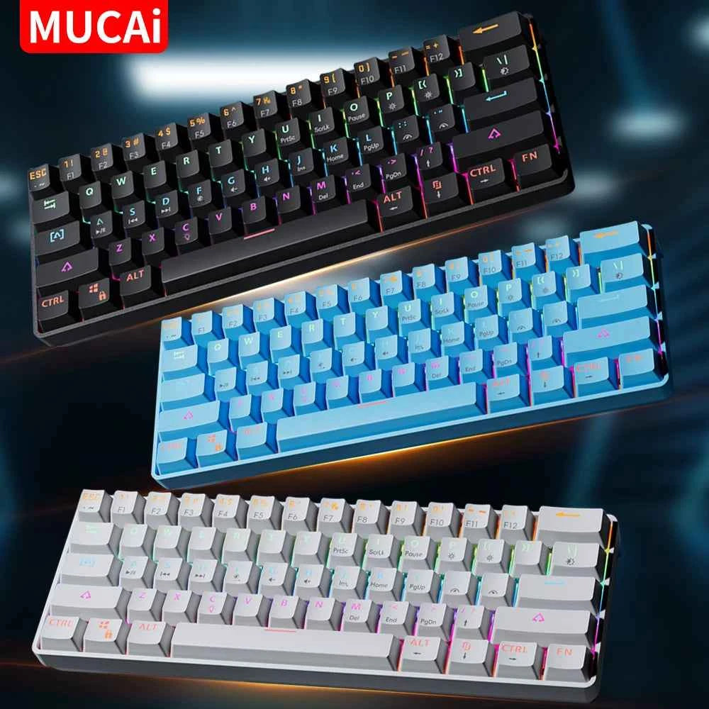 MUCAI 61Key Gaming Mechanical Keyboard Mini Portable Wired USB Hot swappable RGB Light Effect Red Axis Compact and Practical