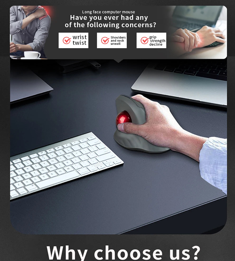 Ergonomic Bluetooth/2.4G Wireless Trackball Mouse for PC/Laptop/Desktop,Rechargeable Optical Vertical Mouse with Silent Design