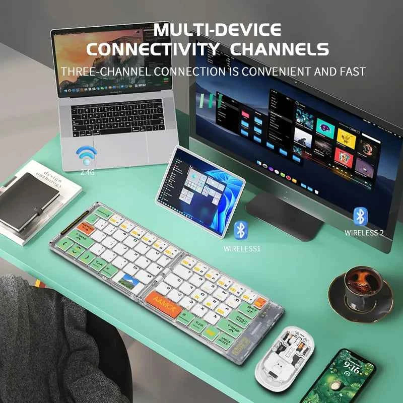 Wireless BT Foldable Keyboard and Mouse Combo,Ultra Slim, Rechargeable, Silent, Portable Travel Keyboard for Laptop,Tablet,Phone
