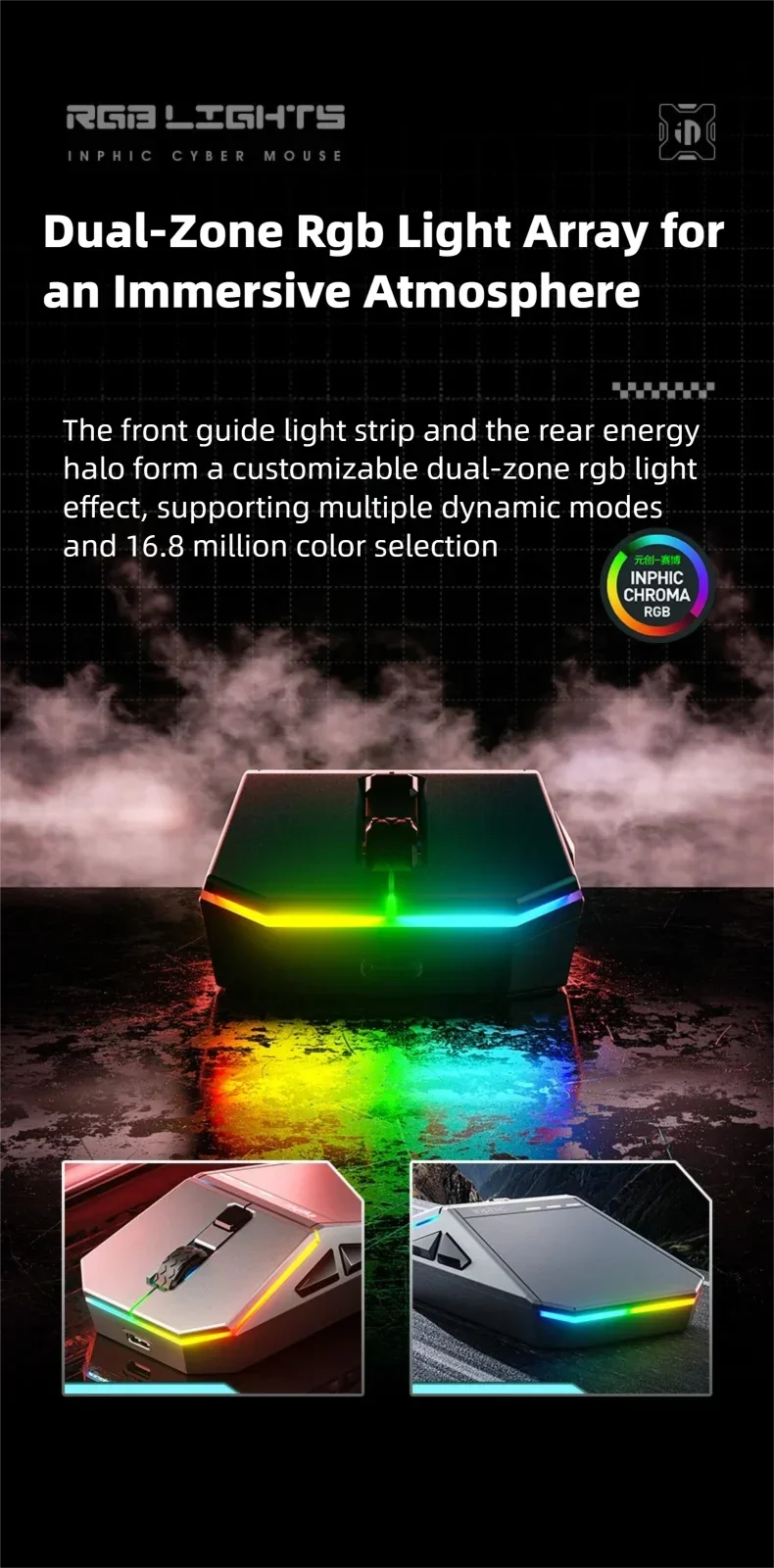 INPHIC YuanChuang-Cyber Three Mode Game Mouse 12800DPI RGB Light Effect Bluetooth Wireless Mouse