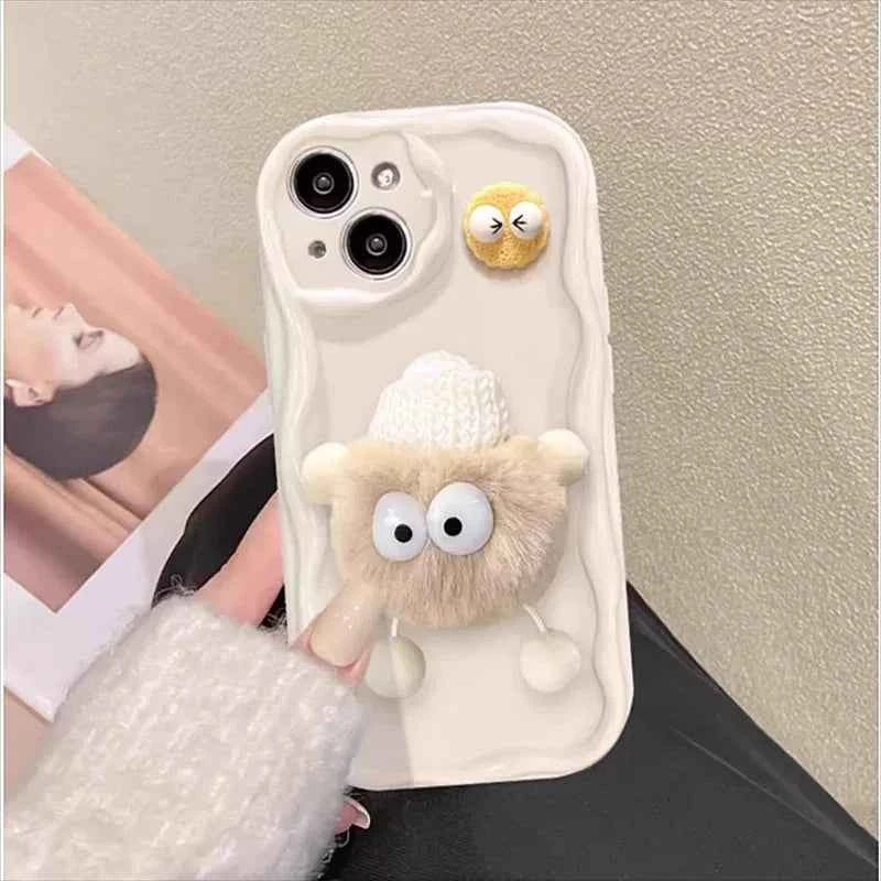 3D Fluffy Plush Briquettes Phone Case For Samsung Galaxy A54 A34 A24 A14 A13 A53 A33 A73 A23 A52 A52S A32 A22 A12 A51 A71 Cover