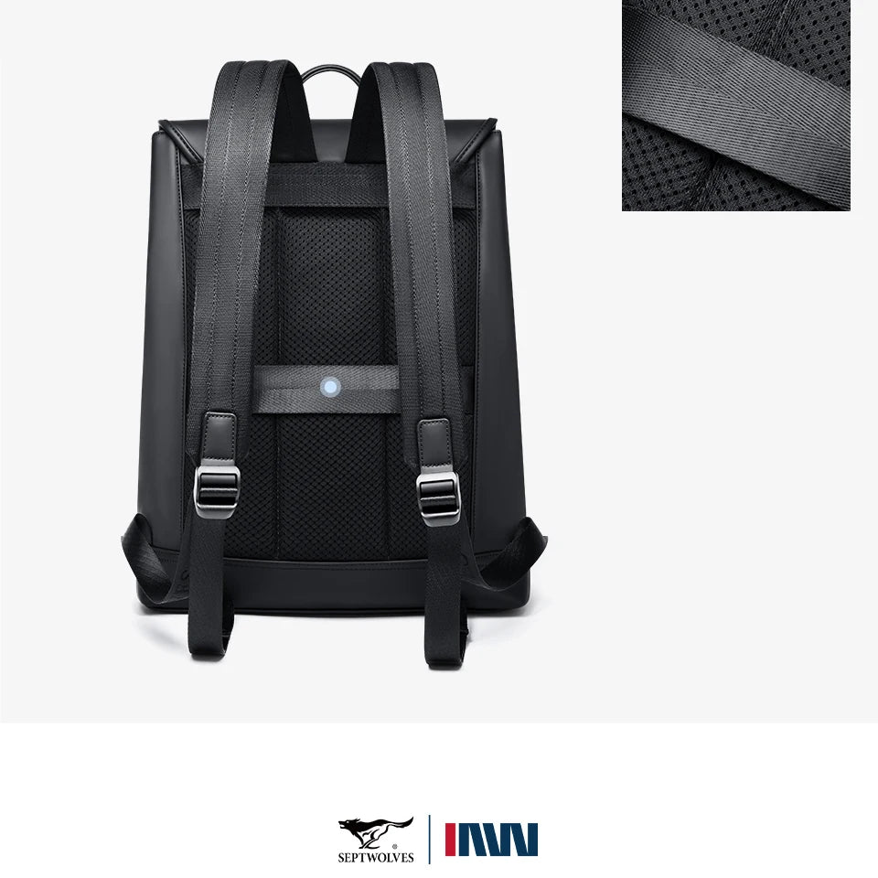 Septwolves Black Men Black Leather Backpack PU Large Capacity Best  Laptop Computer Backpack 15 Inch Travel Backpack Daily Use