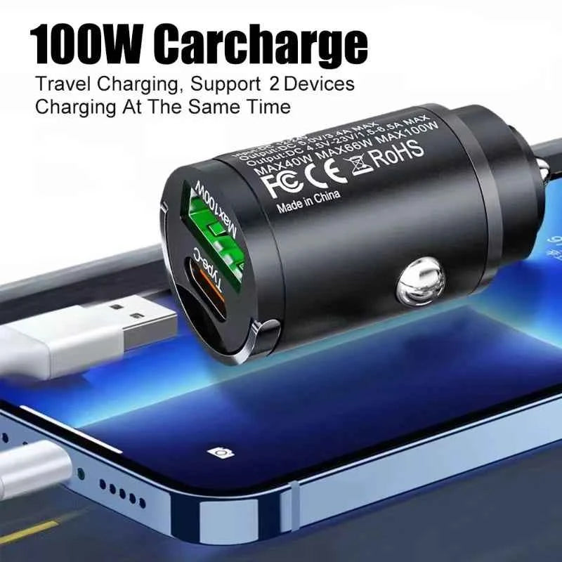 100W USB Car Charger Lighter Fast Charging USB Type C Car Phone Charger Adapter for iPhone Xiaomi Samsung Quick Charge 3.0 QC3.0