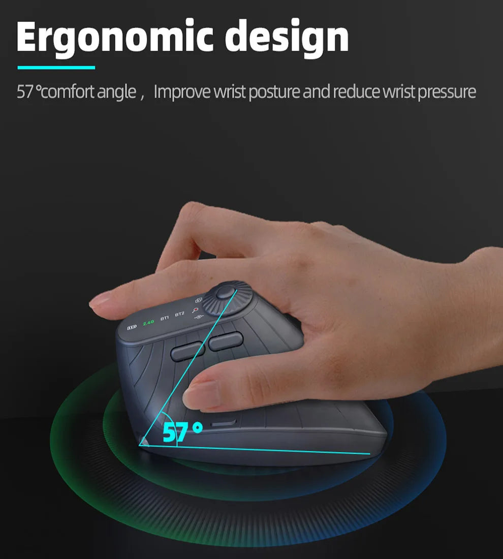 Wireless Vertical Mouse Rechargeable Optical Mice With Function Adjustment Knob Ergonomic Mouse for Multi-Purpose