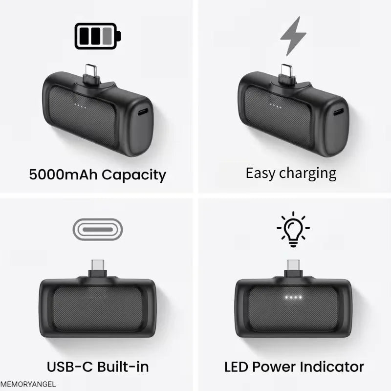 2-in-1 PD 22.5W Mini Power Bank 5000mAh, Compact Portable High Capacity External Battery Universal Charger for Travel Outdoor iPhone Samsung Android Smartphones