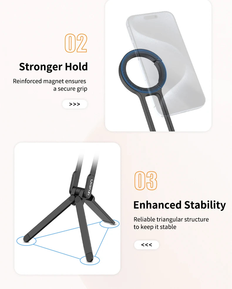 ULANZI MA30 Aluminum Magnetic Phone Tripod Stand Compatible with iPhone 16 Samsung Xiaomi Huawei Vivo OPPO - Mini Bracket for Magsafe Smartphones