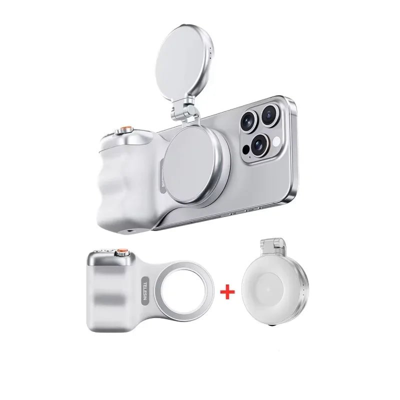 TELESIN Magnetic Phone Camera Shutter Grip and Fill Light Set Shooting Aid Remote Control Handle for Iphone HUAWEI SAMSUNG Phone