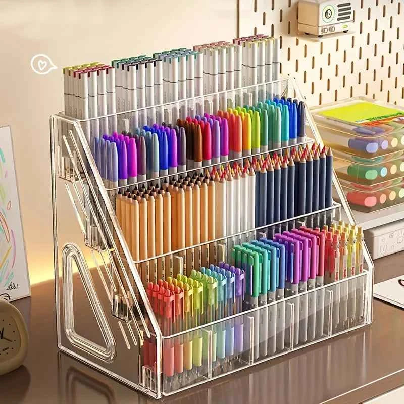 1Pc Pen Holder Organizer, Large Capacity Acrylic Storage Rack, Paintbrush Compartment Organizer, Suitable for Paintbrushes, Pencils, Markers, Suitable for Home, Office, School, Durable Design, Essential for Office Supplies an