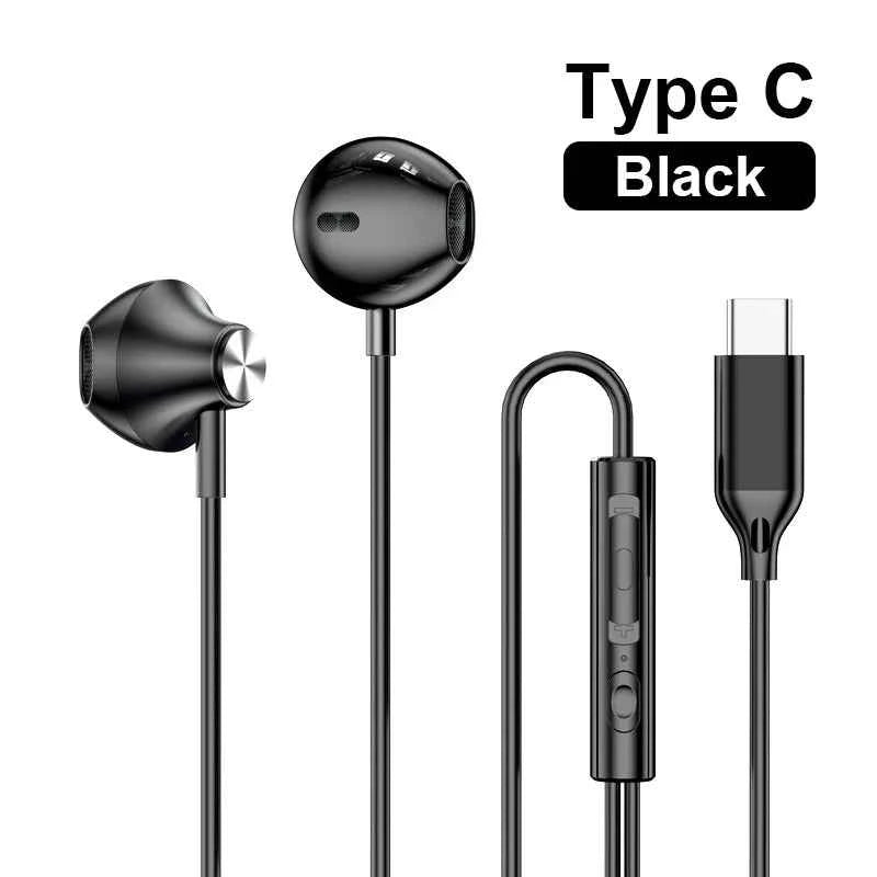 Type C 3.5mm Jack Earphones HiFi Stereoscopic Sound With Mic Wired Headphones Line Control Earbuds For Samsung iPhone 16 Headset
