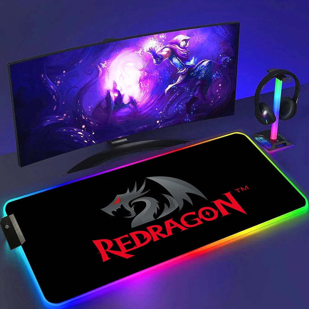 Redragon RGB LED Gaming Mouse Pad Rug Cool Anti-skid Keyboard Mat Computer Desk Accessories Mousepad Luminous Laptop Game Mats