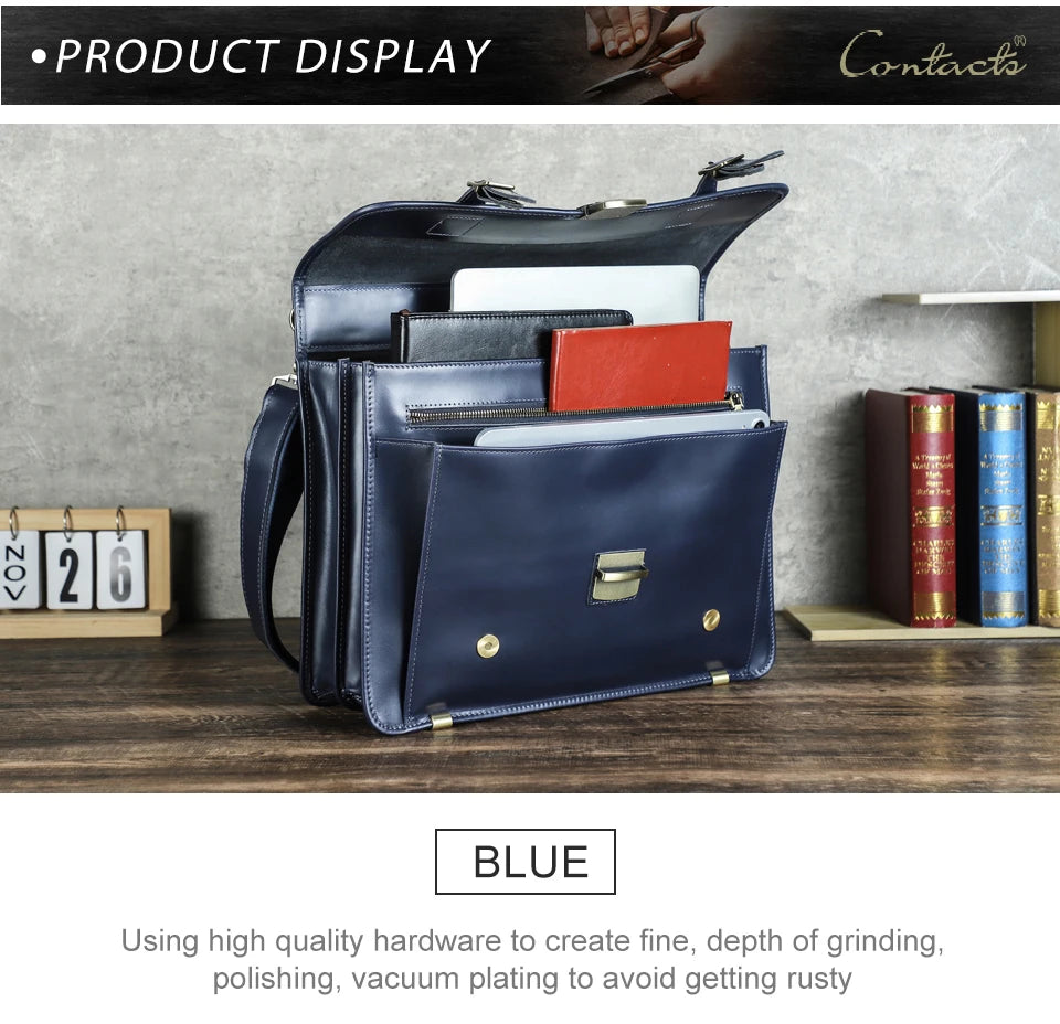 CONTACT'S Genuine Leather Business Bags for Men High Quality Briefcase Office Bag Male Tote Laptop Bags Portfolio Bag Document