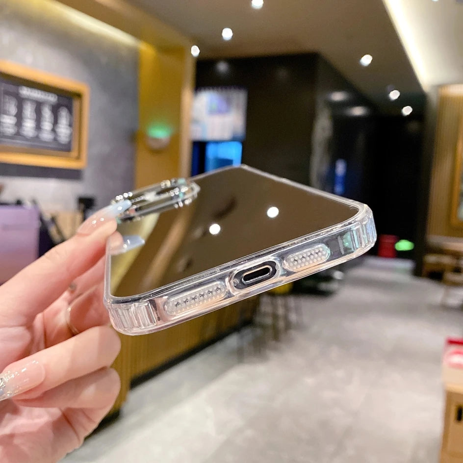 Luxury Plating Make Up Mirror Acrylic Phone Case For iPhone 17 Air 16 15 14 13 12 11 Pro Max Plus Mini XS X XR Shockproof Cover