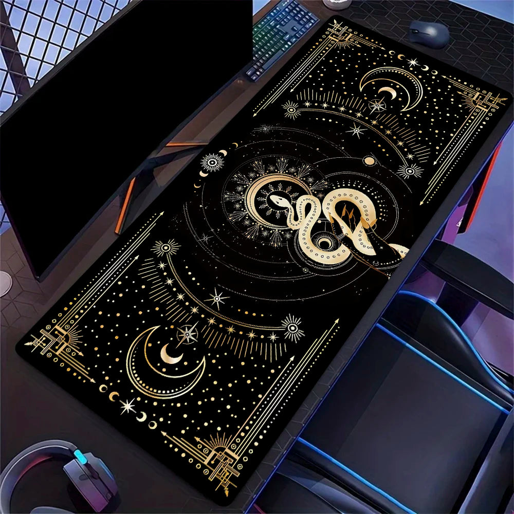 Golden Solar System Planet Pattern Mouse Pad, Large Stitched Edge Mouse Pad, XXL Keyboard Pad, Computer Desktop Accessories