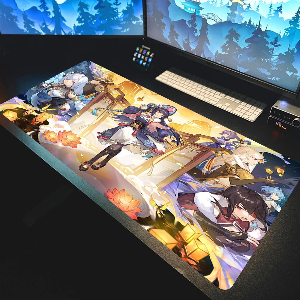 Anime Mousepad Genshin Impact Mouse Pads Gamer Mat Xxl Pc Accessories Desk Protector Keyboard Pads Computer Desks Gaming Mats