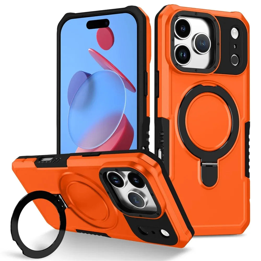 Luxury Anti-slip Frame Armor Magnetic Stand Phone Case For iPhone 17 Pro Max Plus Double Layer Protection Shockproof Back Cover