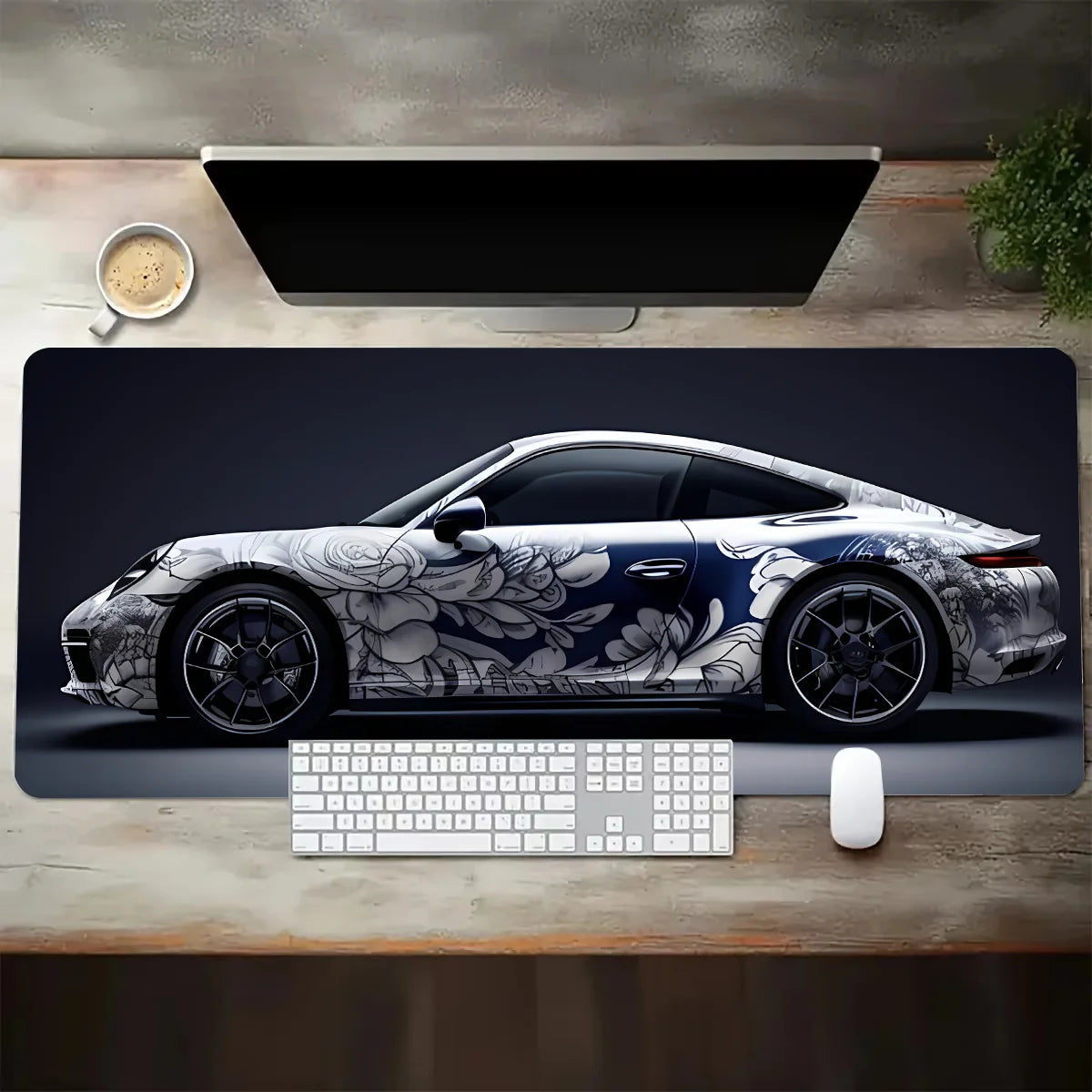 Large White Sports Car Design Gaming Mouse Pad Anti-Slip Rubber Base Extended Desk Mat for Gamer Office Use Computer Accessories - WinSupport Tech