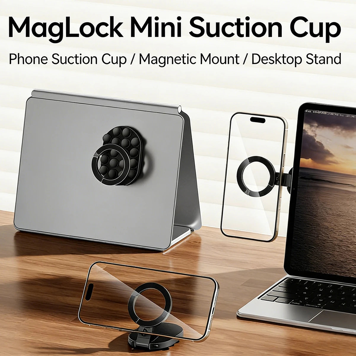 3-in-1 Suction Cup Phone Mount Strong Magnetic Phone Holder Mount with Pull Ring Phone Grip for iPhone/Samsung/Android JR-ZS418
