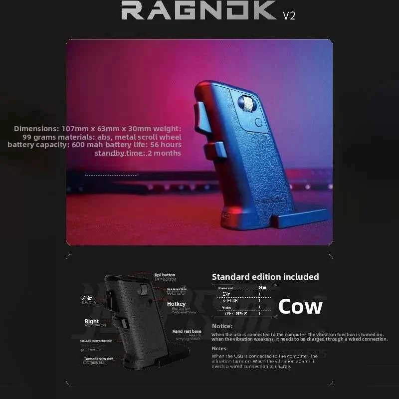 RAGNOK Gun-Shaped Gaming Mouse Black Switch Trigger Dual-Mode Charging Vertical Wrist-Support Ergonomic Design FPS