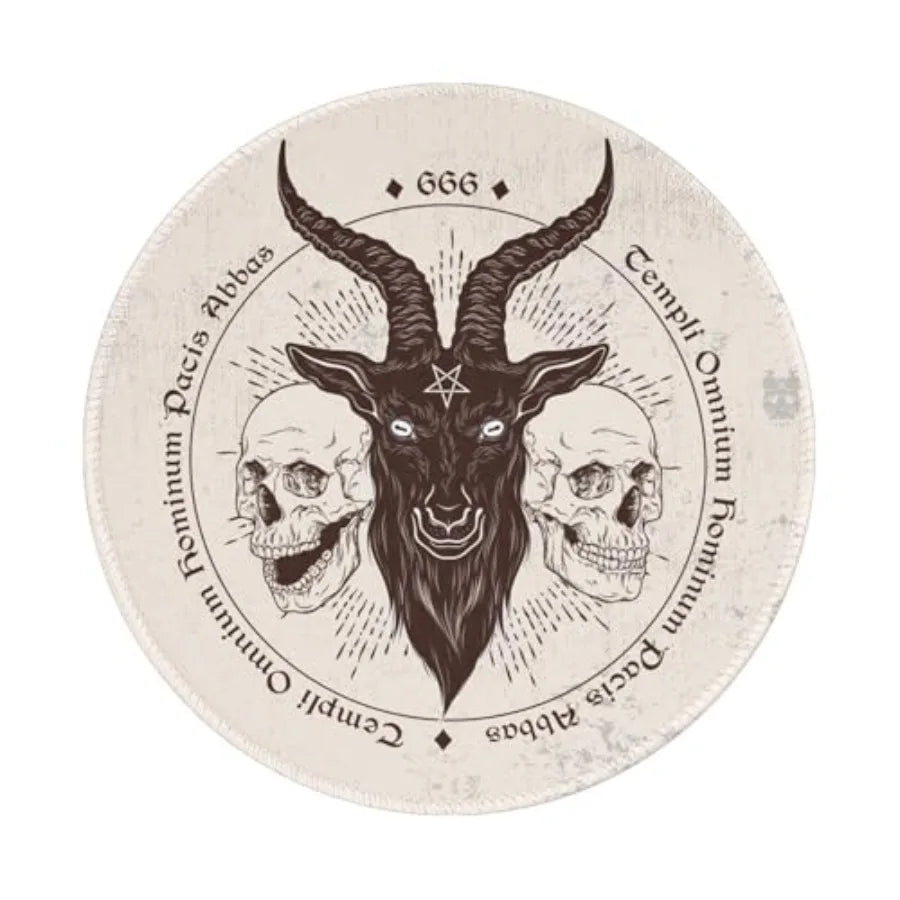 Satan Penta Symbol Goat Skull Gothic Round Mouse Pad Small Gaming Mousepad Desk Mat Stitched Edges 8 X 8 Inch for Home Office