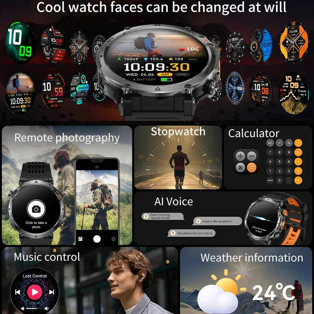 2026 New Military GPS Sports Smart Watch Men Compass 3ATM Waterproof Swim Fitness Tracker AMOLED HD SmartWatches 850Mah Battery
