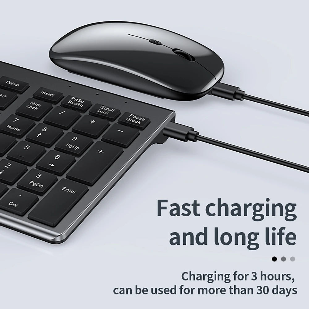 2.4G Wireless & bluetooth Keyboard Mouse Set Rechargeable Ultra-thin Computer Office Gaming Silent Slim Keyboard Mouse for ipad