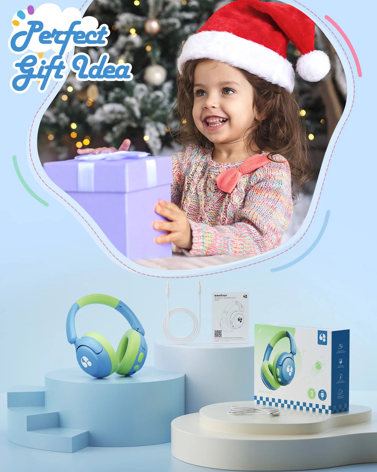 Awatrue Kids Bluetooth 5.4 Headphone 85dBA Safe Volume Lightweight