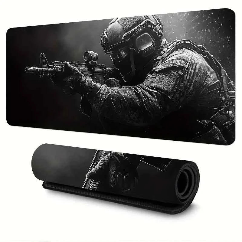 Large Mouse Pad Tactical Soldier Design Non-Slip XXL desk pad gaming accessories Stitched Edges for Home and game for fps gamer