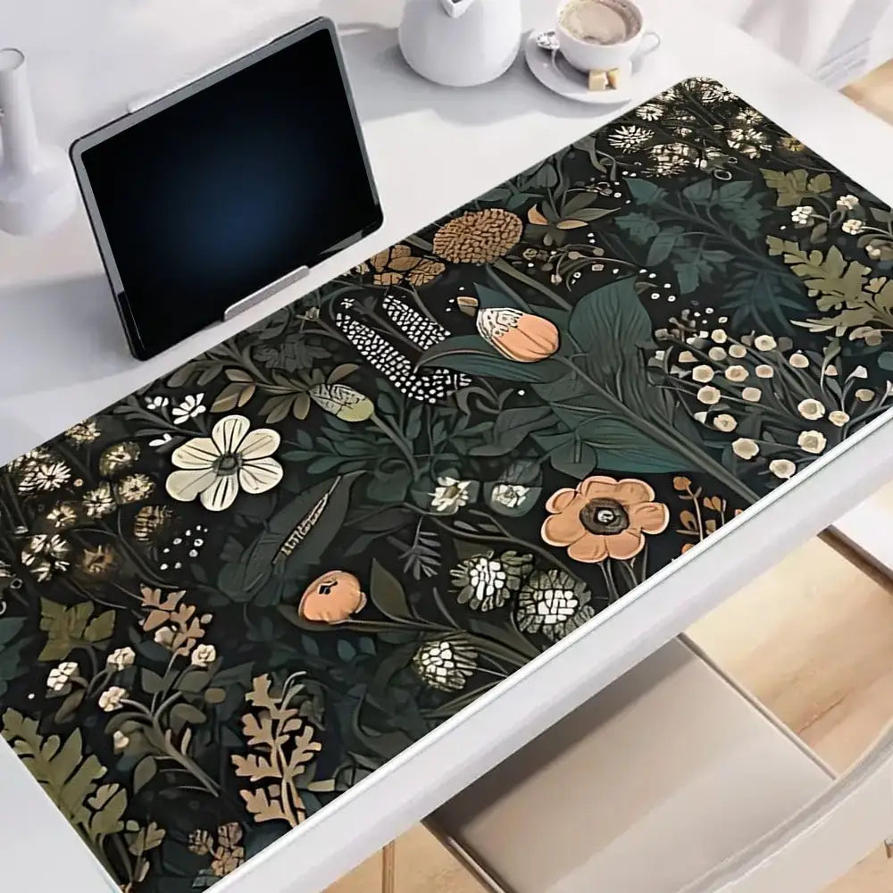 1Pc Gaming Mouse Pad Boho Flowers Large Desk Mat Office Desk Accessories With Stitched Edge Non-Slip Mousepad Rubber Base Desk Pad 35.4x15.7 Inch For Home